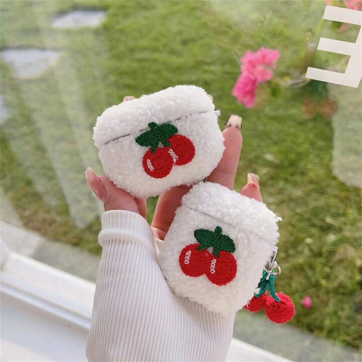 Fashionable Plush Cherry Designed Earphone Case With Pendant Compatible With Airpods1/2/airpods P... | SHEIN