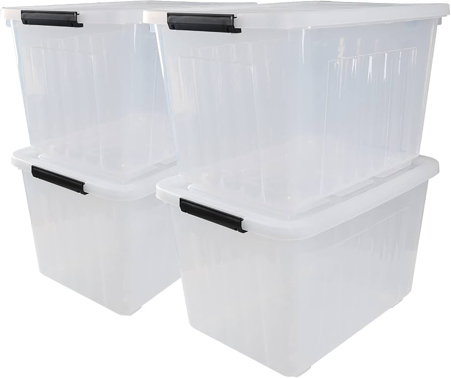70 Qt Stackable Plastic Storage Bins with Lids, 4 Pack, See-Through Organizing Containers Box, Du... | Amazon (US)