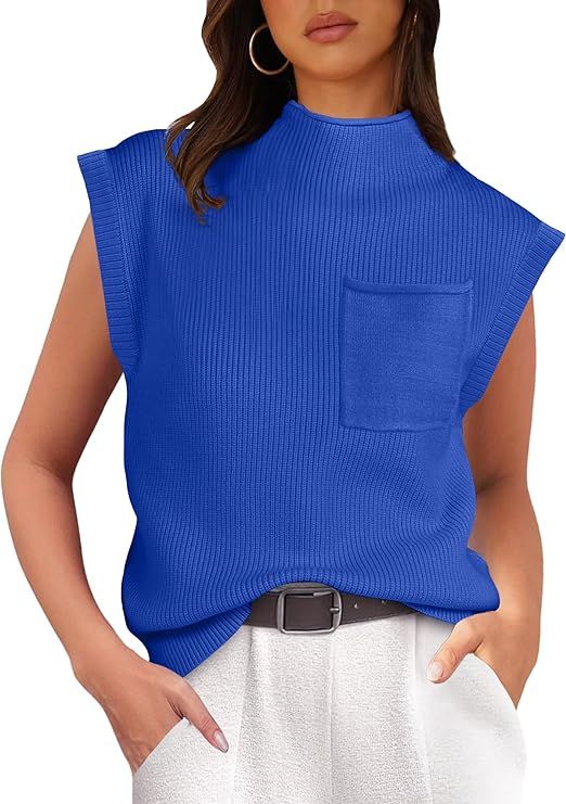 Womens Tops Casual Summer Mock Neck Sleeveless Sweaters Vest Knit Blouses Tank Tops | Amazon (US)