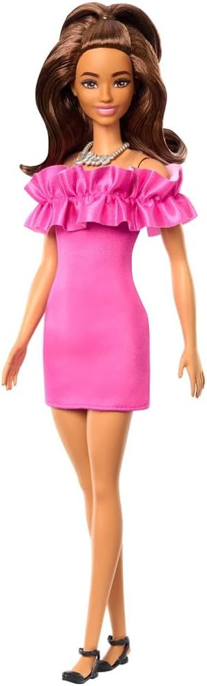 Barbie Fashionistas Doll #217 with Brown Wavy Hair Half-Up Half-Down & Pink Dress, 65th Anniversa... | Amazon (US)