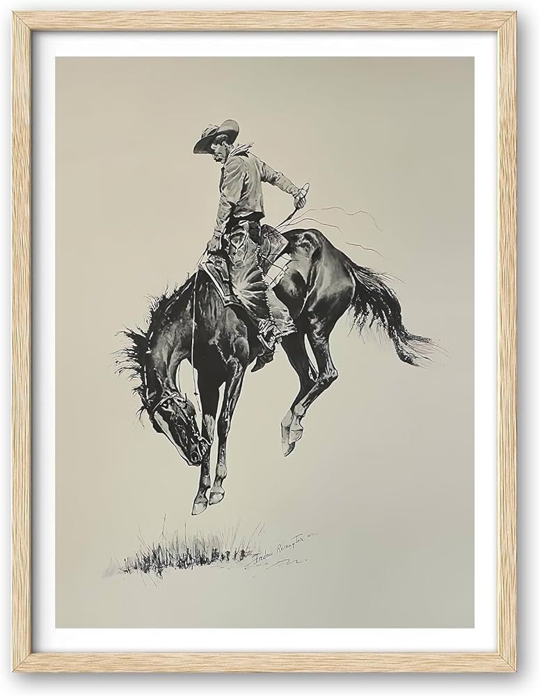 iHery Natural OAK Wood Black White Western Cowboy Framed Wall Art, 12x16 in Horse Riding Vintage ... | Amazon (US)