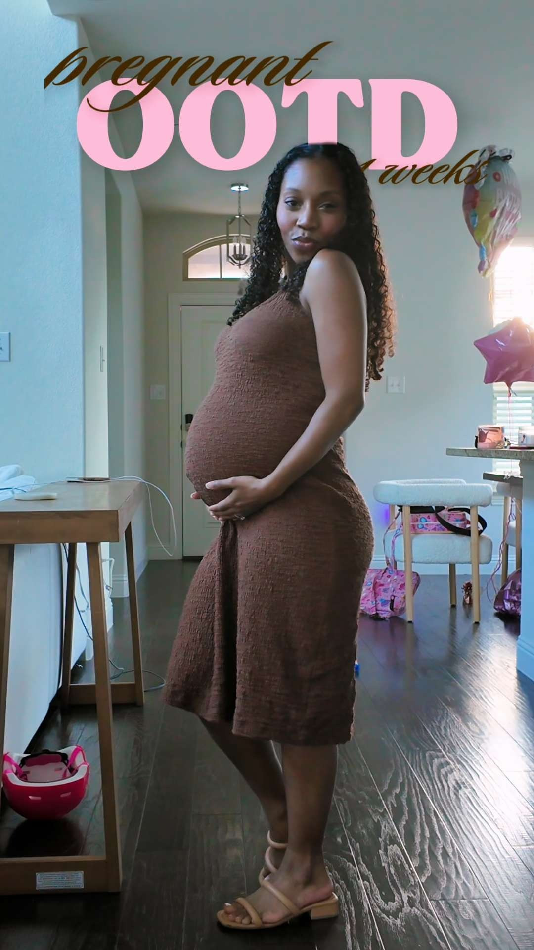 Date night outfit at 31 weeks pregnant 🤰🏾💕 This brown dress is bump-friendly, super comfy, and the perfect cute summer dress! It comes in a few colors, but I got it in CoCo De Mer and Small (since I'm only 5'0) 🤎 

 #LTKootd #LTKPetite #LTKBump