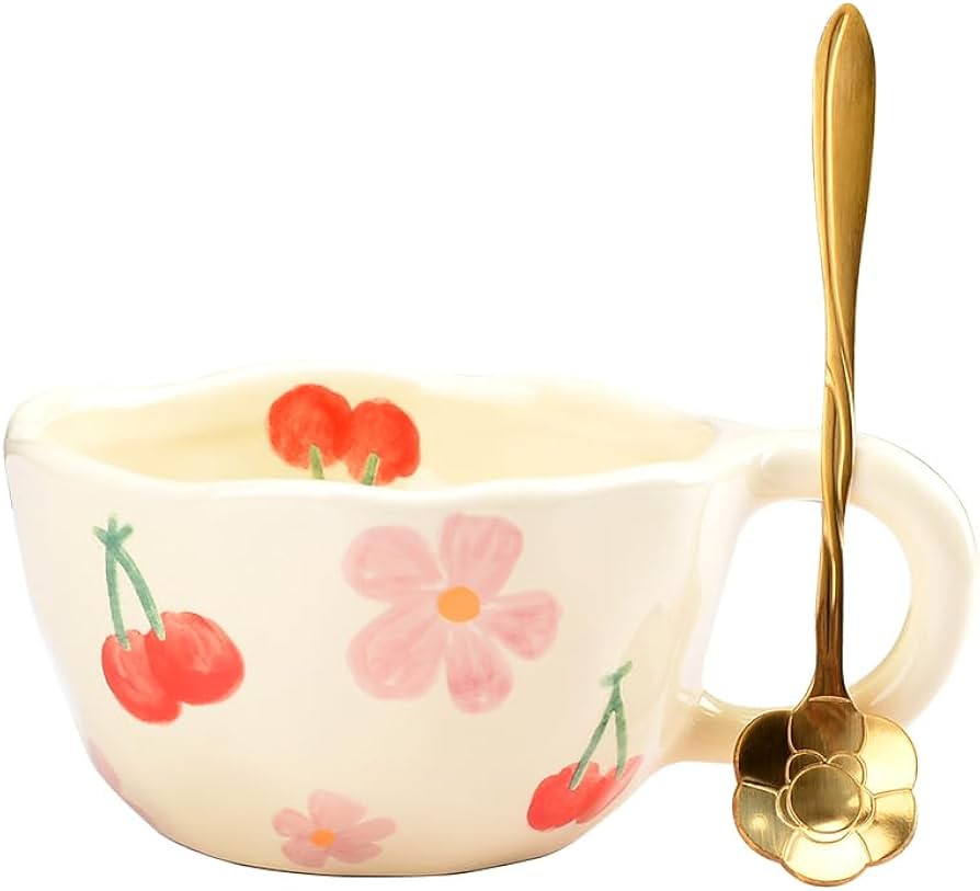 XinHuiGY Cute Coffee Mug Gift for Women Ceramic Tea cup Kawaii mugs Handmade Creative Flower Pink... | Amazon (US)