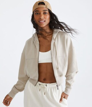 Solid Cropped Full-Zip Hoodie | Aeropostale