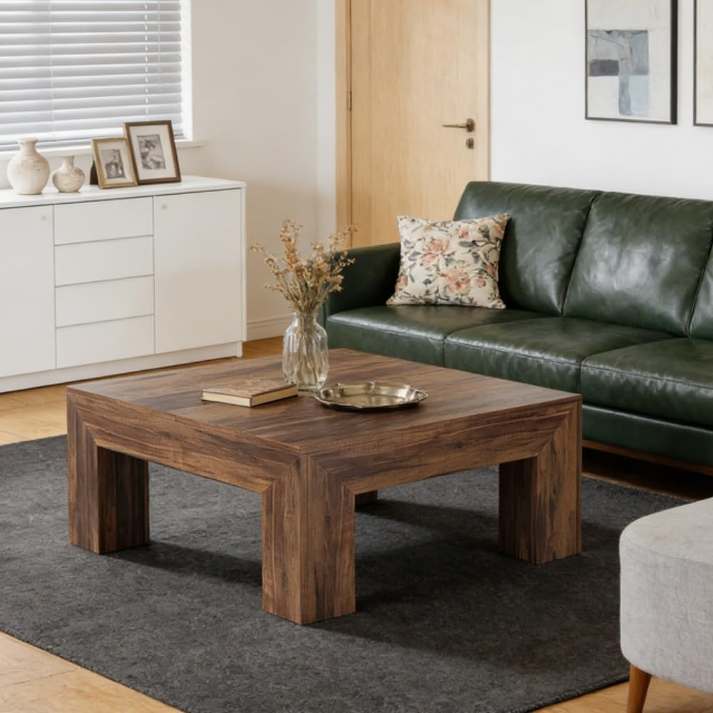 SSLine Wooden Coffee Table 39.4-Inch Square Coffee Table for Living Room,Farmhouse MDF Wood Cockt... | Amazon (US)