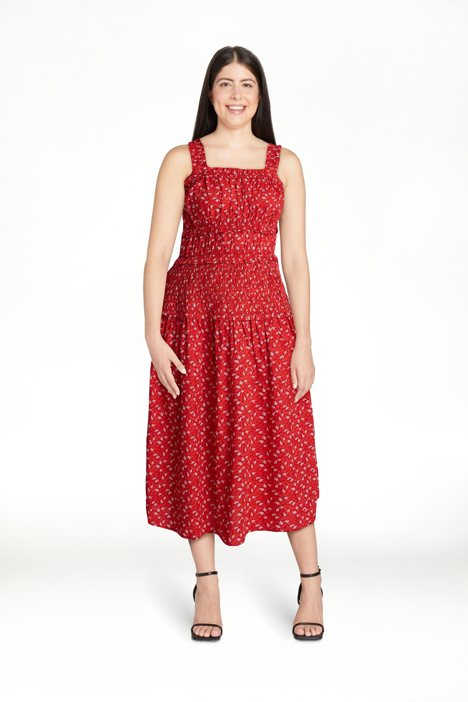 Time and Tru Women's and Women's Plus Sleeveless Smocked Peasant Midi Dress, Sizes XS-4X | Walmart (US)