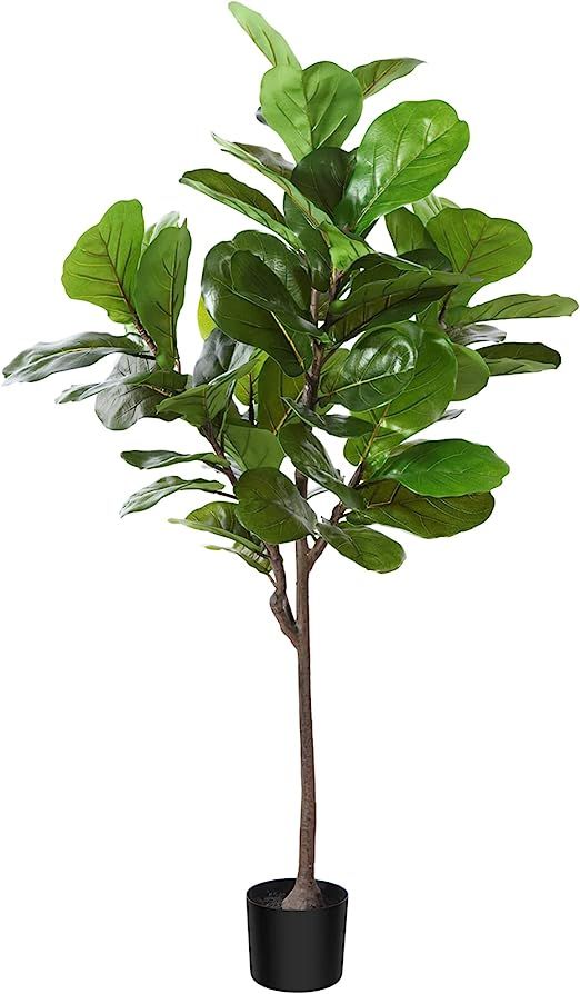 CROSOFMI Artificial Fiddle Leaf Fig Tree 50 Inch Fake Ficus Lyrata Plant with 56 Leaves Faux Plan... | Amazon (US)