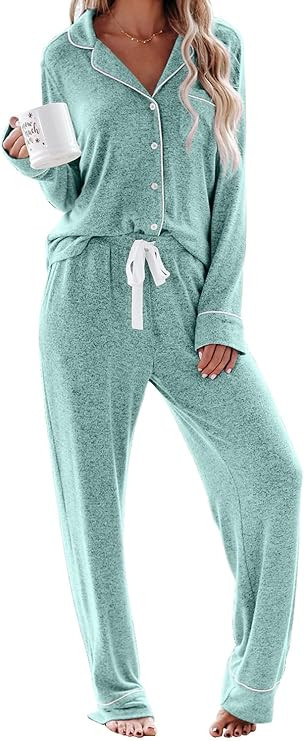 Aamikast Women's Pajama Sets Long Sleeve Button Down Sleepwear Nightwear Soft Pjs Lounge Sets | Amazon (US)