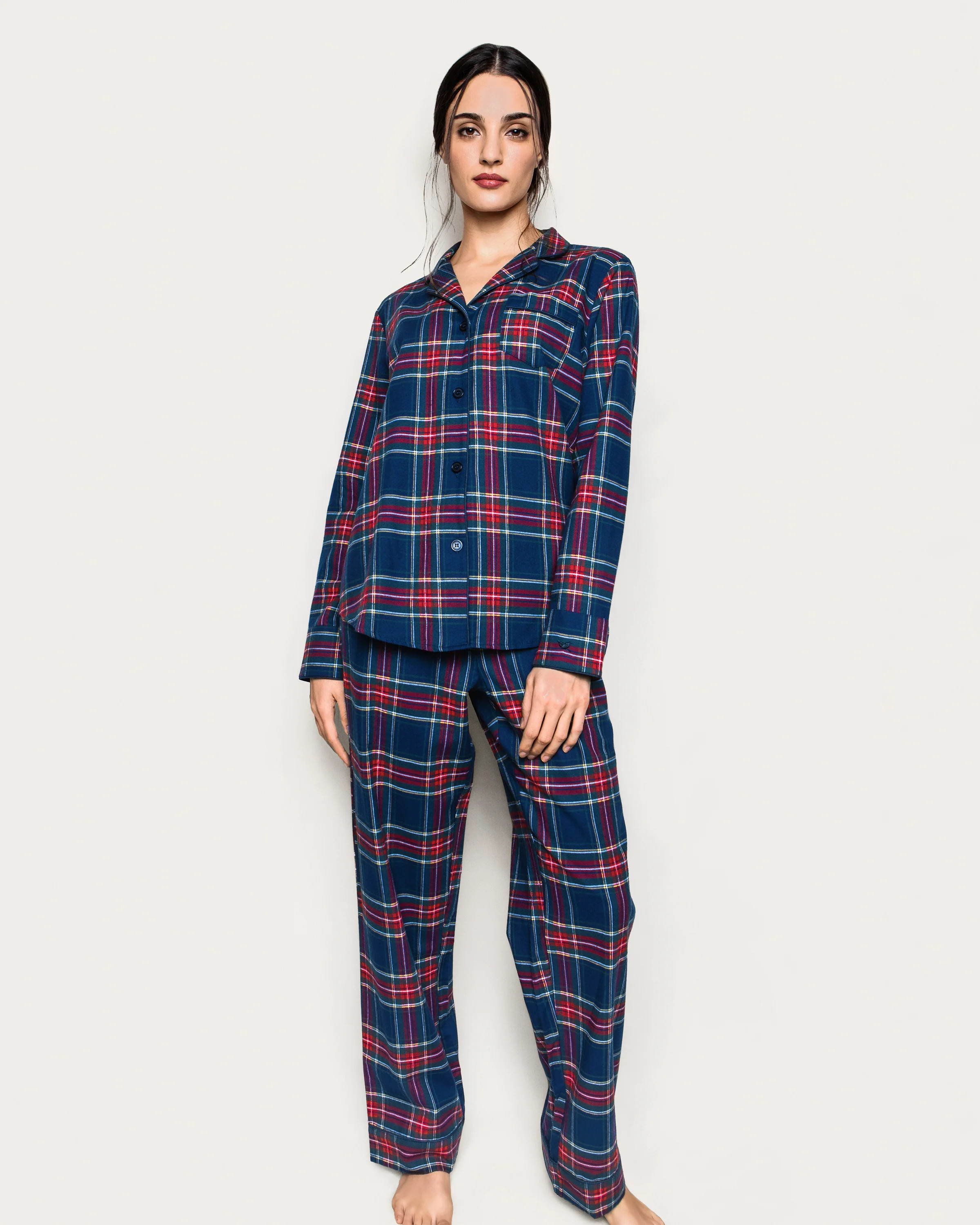 Women's Brushed Twill Pajama Set in Windsor Tartan | Petite Plume
