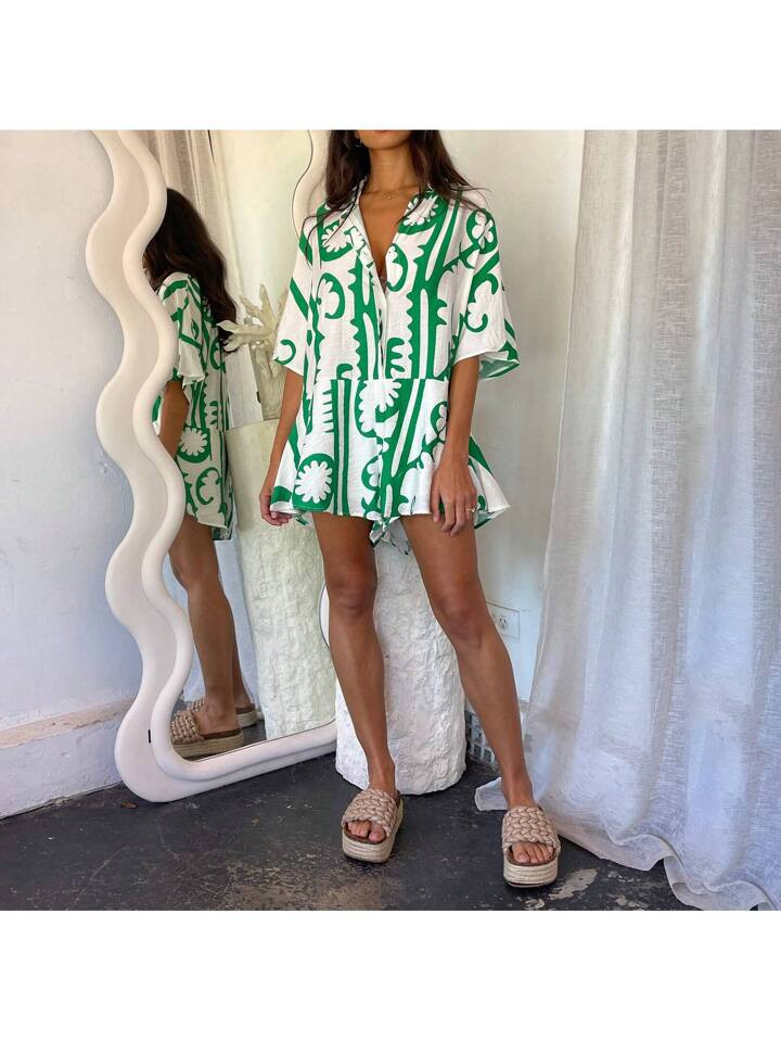 Women's Sexy Short Rompers V Neck Backless Jumpsuit Floral Print Loose Half Sleeve Summer Short Boho Jumpsuit Bodysuit One Piece Outfit | SHEIN