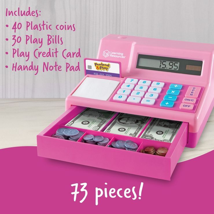 Learning Resources Pretend & Play Calculator Cash Register Pink - 73 Pieces, Ages 3+ Educational ... | Target