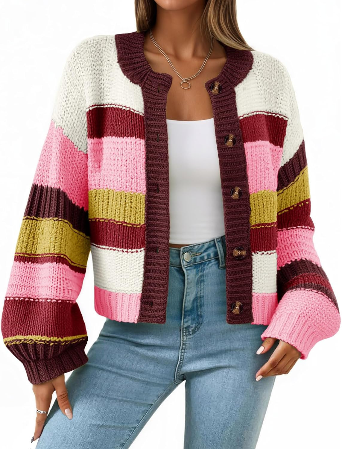 Saodimallsu Womens Striped Chunky Cardigan Sweaters Fall Trendy Coats | Amazon (US)