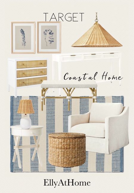 Target coastal home styling. Accent chair, woven lamp, light fixture, ottoman, dresser, side table, are rug, console table. Free shipping. 

#LTKHome #LTKFindsUnder50 #LTKSaleAlert