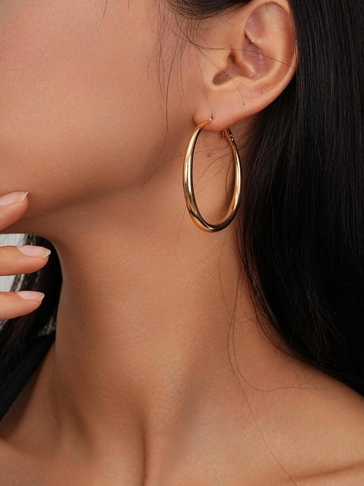 1 Paire Créoles Style Minimaliste Métallique Rond , Adapté Pour Femme Port Quotidien | SHEIN
