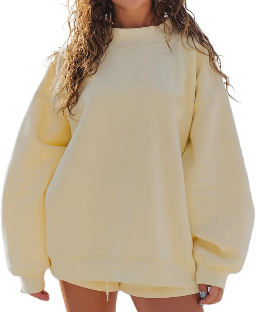 Women Mock Neck Sweatshirt Set Oversized Striped Long Sleeve Pullover Sweatshirts Matching Shorts... | Amazon (US)