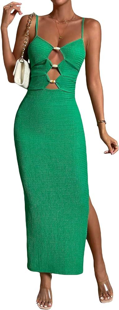 Verdusa Women's Cut Out Split Thigh Sleeveless Bodycon Long Cami Dress | Amazon (US)