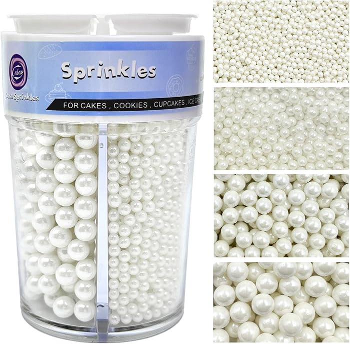 Sprinkles for Cake Decorating, 7.8oz White Pearl Sprinkles 4 Sizes Mix for Cake Cupcake Cookie Ba... | Amazon (US)