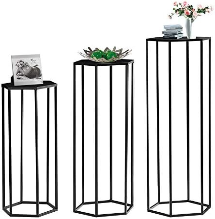 Mxfurhawa Set of 3 Metal Plant Stand Black Nesting Display End Table High Hexagon Rack Indoor Flo... | Amazon (US)