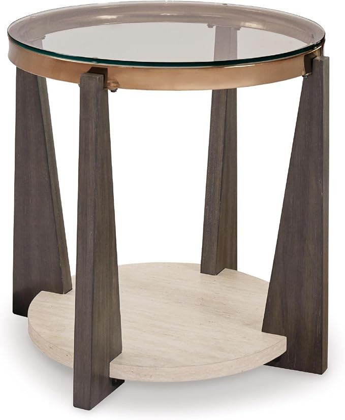 Signature Design by Ashley Frazwa Round End Table, Gold Glass Accent Side Table with Solid Wood L... | Amazon (US)