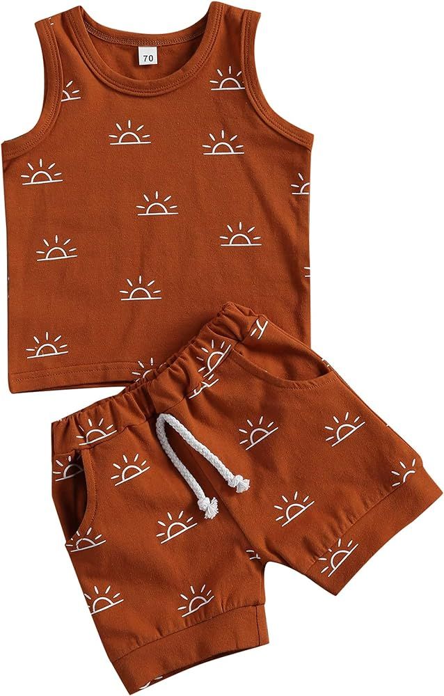 Infant Baby Boys Short Set Short Sleeve T-Shirt Top/Tank Top + Short Pants Outfit 2Pcs Summer Cas... | Amazon (US)