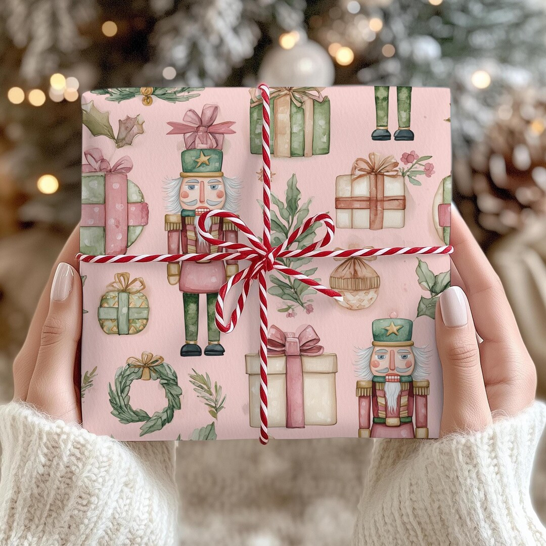 Pink Nutcracker Wrapping Paper, Retro Pink Vintage Christmas Wrapping Roll, Gift Wrapping Roll, -... | Etsy (US)