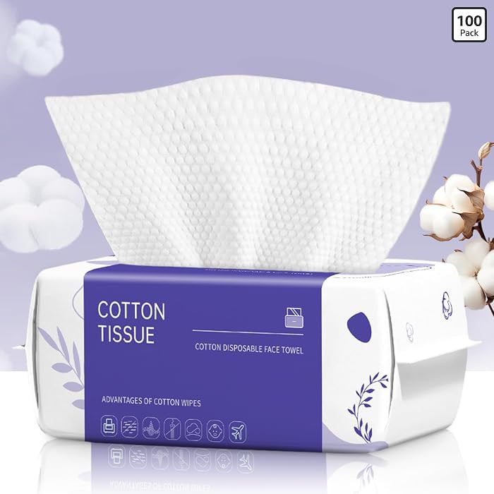 Disposable Face Towel 100 Count, Face Towels, Soft Cotton Dry Wipes Facial Cloths Towelettes for ... | Amazon (US)