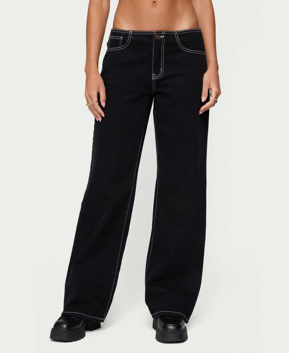 Edikted Women's Contrast Stitch Low Rise Jeans - Black | Macy's