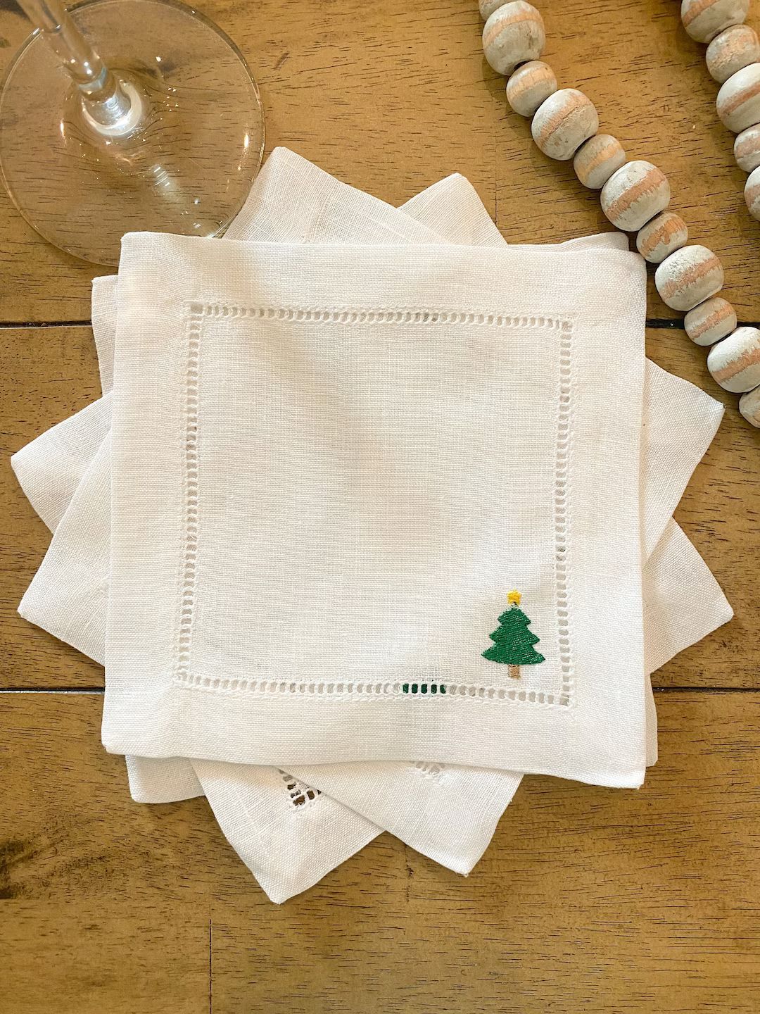 Christmas Tree Linen Cocktail Napkins Set of 4 Embroidered - Etsy | Etsy (US)