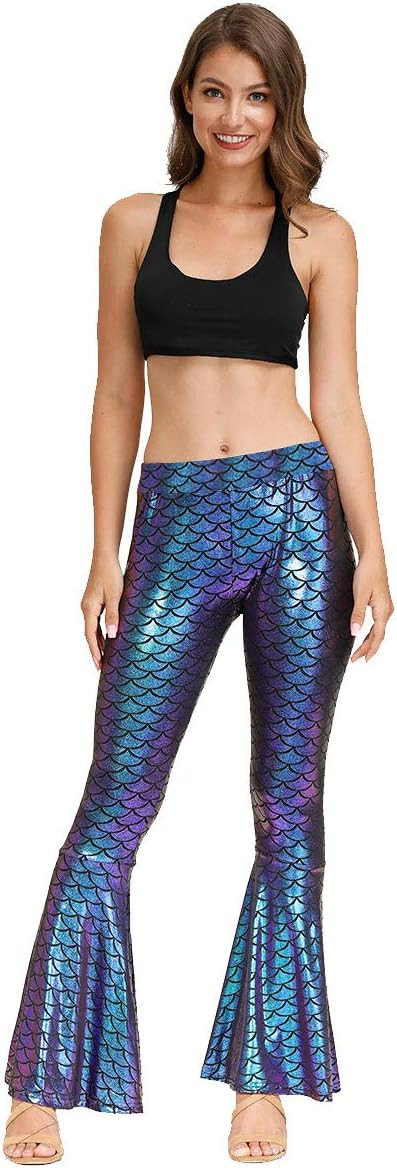 Spadehill Halloween Women's Mermaid Flared Shiny Legging Pants | Amazon (US)