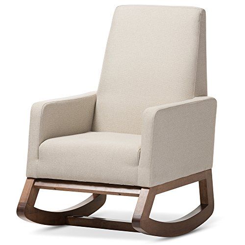 Baxton Studio Yashiya Mid Century Retro Modern Fabric Upholstered Rocking Chair, Light Beige | Amazon (US)