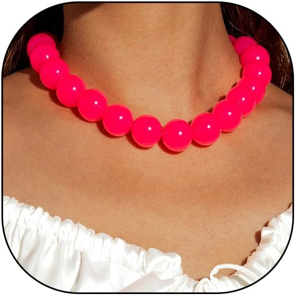 Hewill Colorful Chunky Beaded Necklace for Women Blue Green Pink Red Beads Choker Necklaces Acryl... | Amazon (US)