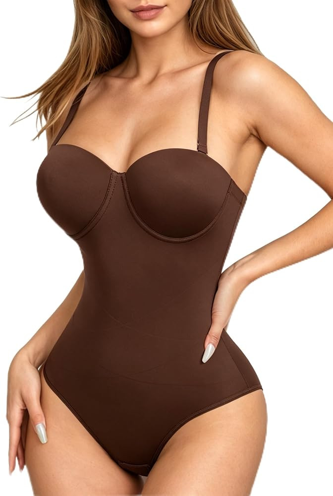 Women's Strapless Body Shaper Tummy Control Waist Push-Up Bodysuit with Cups and Detachable Strap... | Amazon (US)