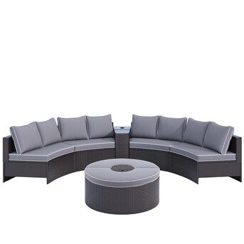 Clihome  6-Piece Outdoor Sectional Set Rattan Outdoor Sectional with Gray Cushion(S) and Steel F... | Lowe's