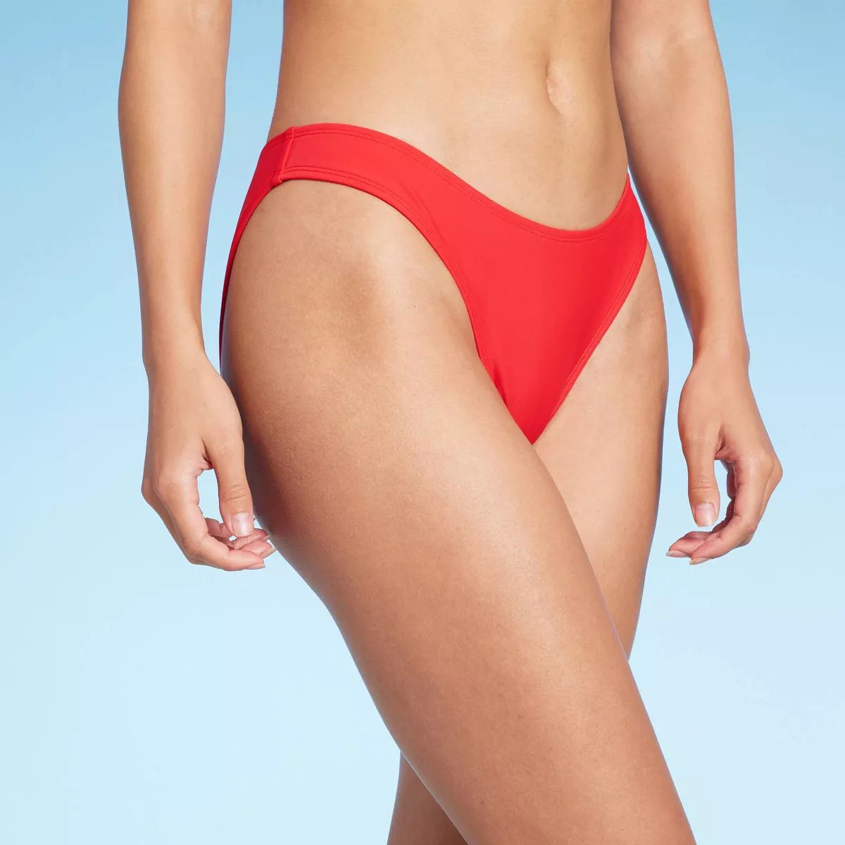 Women'sScoop Front Low-Rise High Leg Cheeky Bikini Bottom - Wild Fable™ Red S: Nylon Spandex Bl... | Target