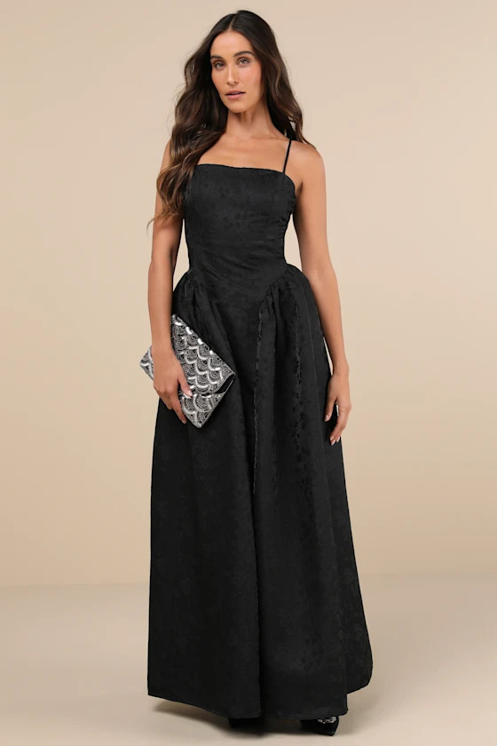 Gorgeous Extravagance Black Floral Jacquard Maxi Dress | Lulus