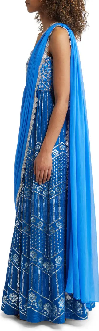 Anjali Metallic Embroidered Anarkali with Dupatta | Nordstrom