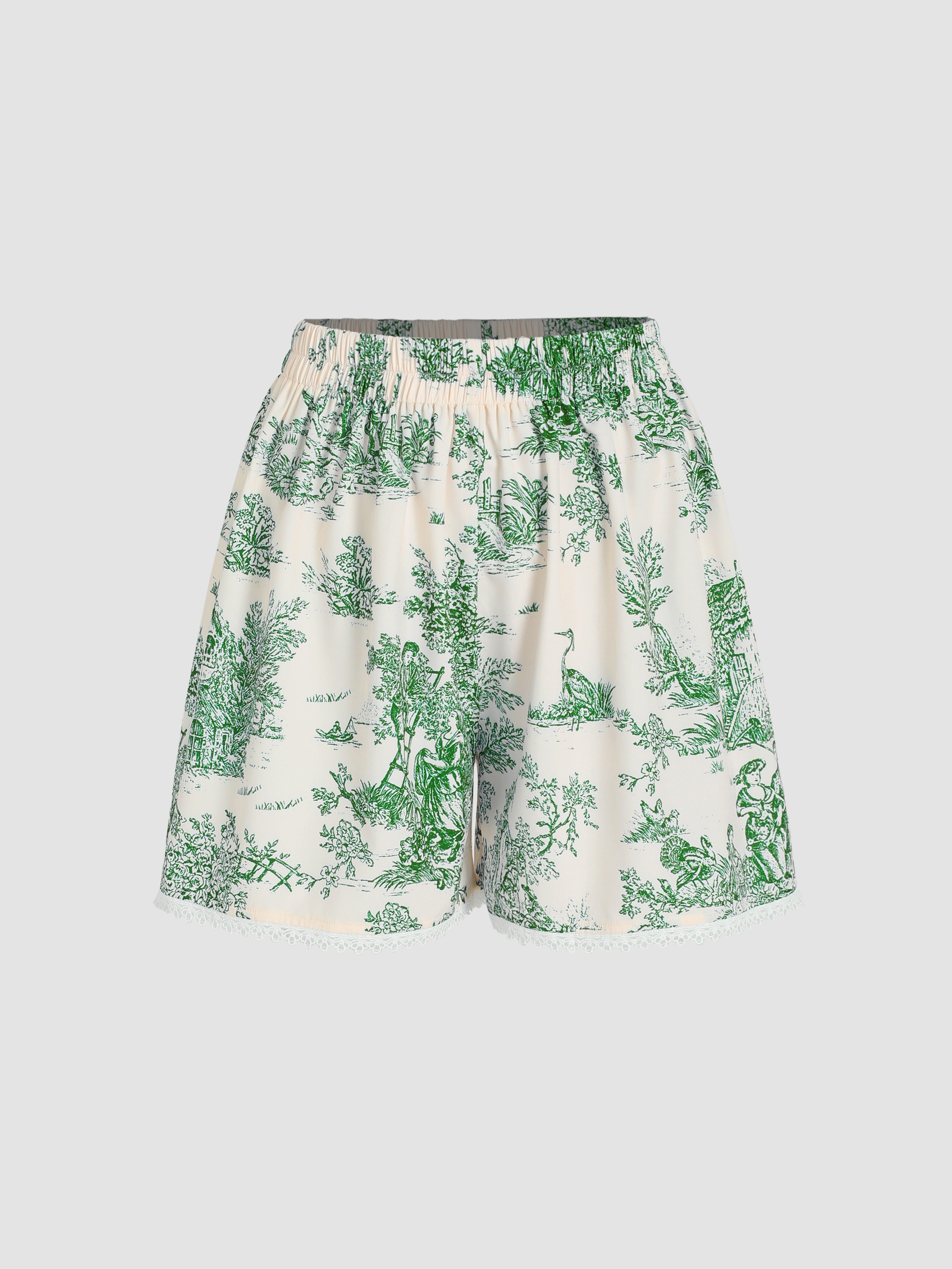 Toile de Jouy Lace Trim Shorts - Cider | Cider