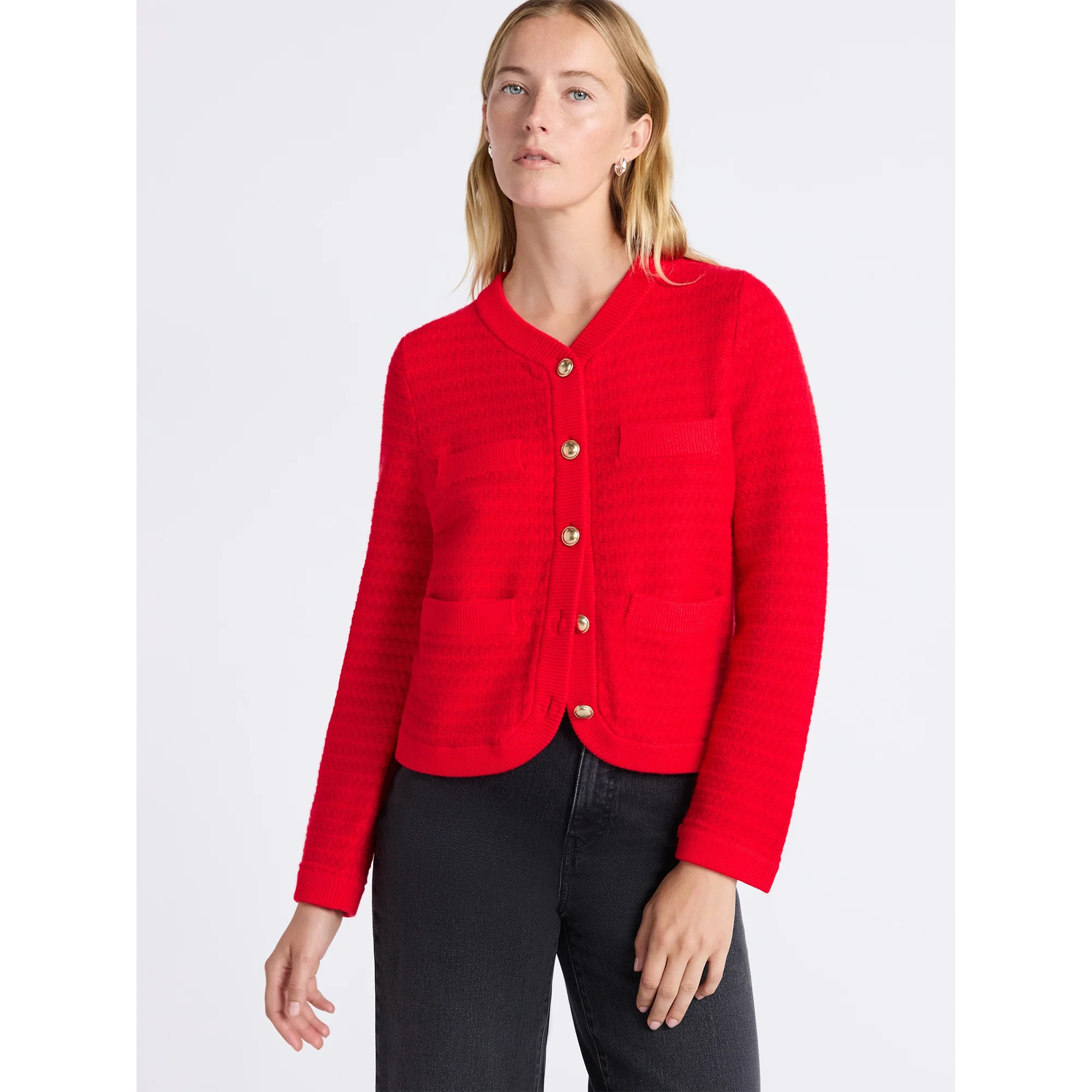 Free Assembly Women's Textured Cardigan Sweater with Double Welt Pockets, Midweight, Sizes XS-XXL | Walmart (US)