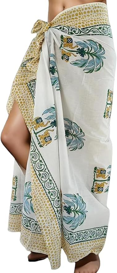 100% Cotton Swimsuit Coverup For Women Beach Cover Up Pareo 73x44- Hand Block Printed Sarong Wrap... | Amazon (US)