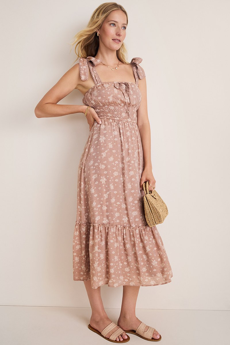 Tina Ditsy Floral Tie Strap Smocked Midi Dress | Francesca's