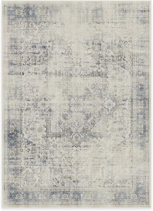 RUGGABLE Washable Vintage Area Rug \u2013 Kamran Blue Quartz 5x7, Stain-Resistant, Non-Slip \u201... | Amazon (US)