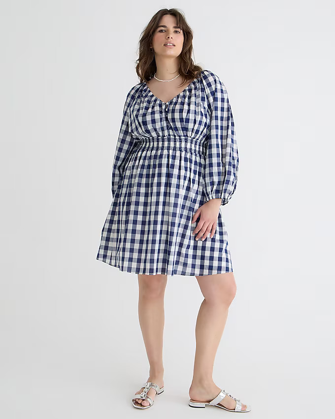 V-neck mini dress in navy gingham | J. Crew US