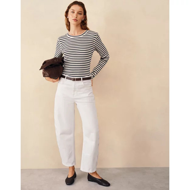 Ribbed Striped Crew Neck Top | The White Company UK & ROW