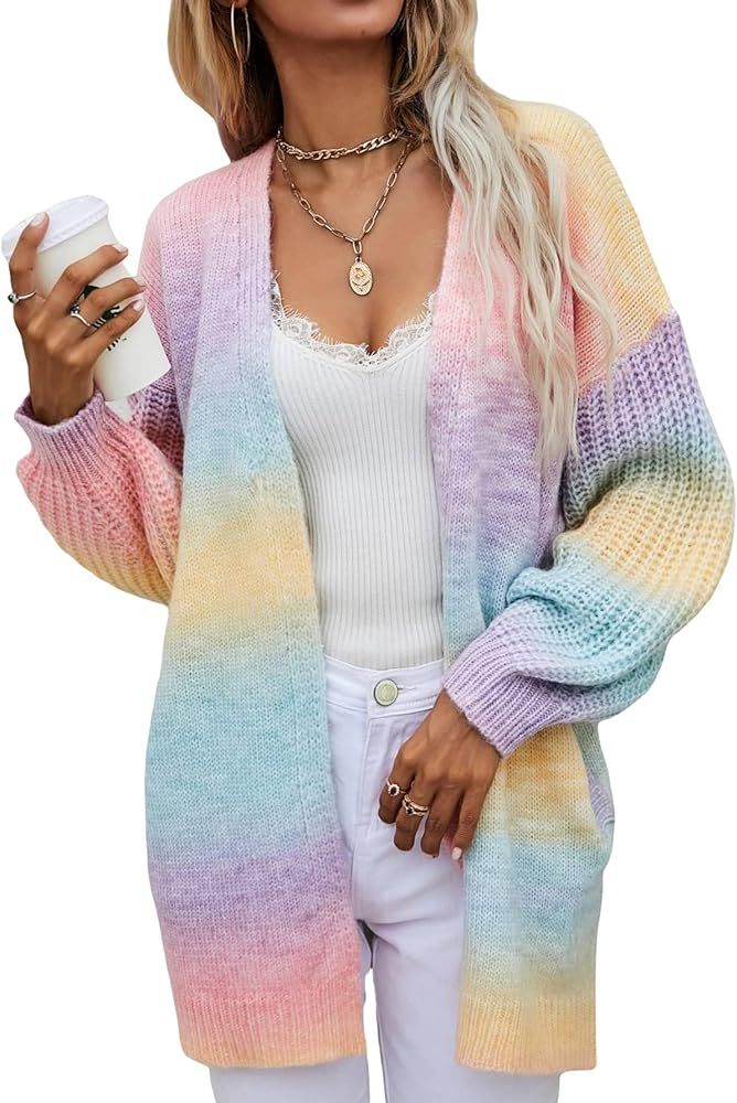Verdusa Women's Casual Drop Shoulder Long Sleeve Knit Cardigan Sweater Outerwear | Amazon (US)
