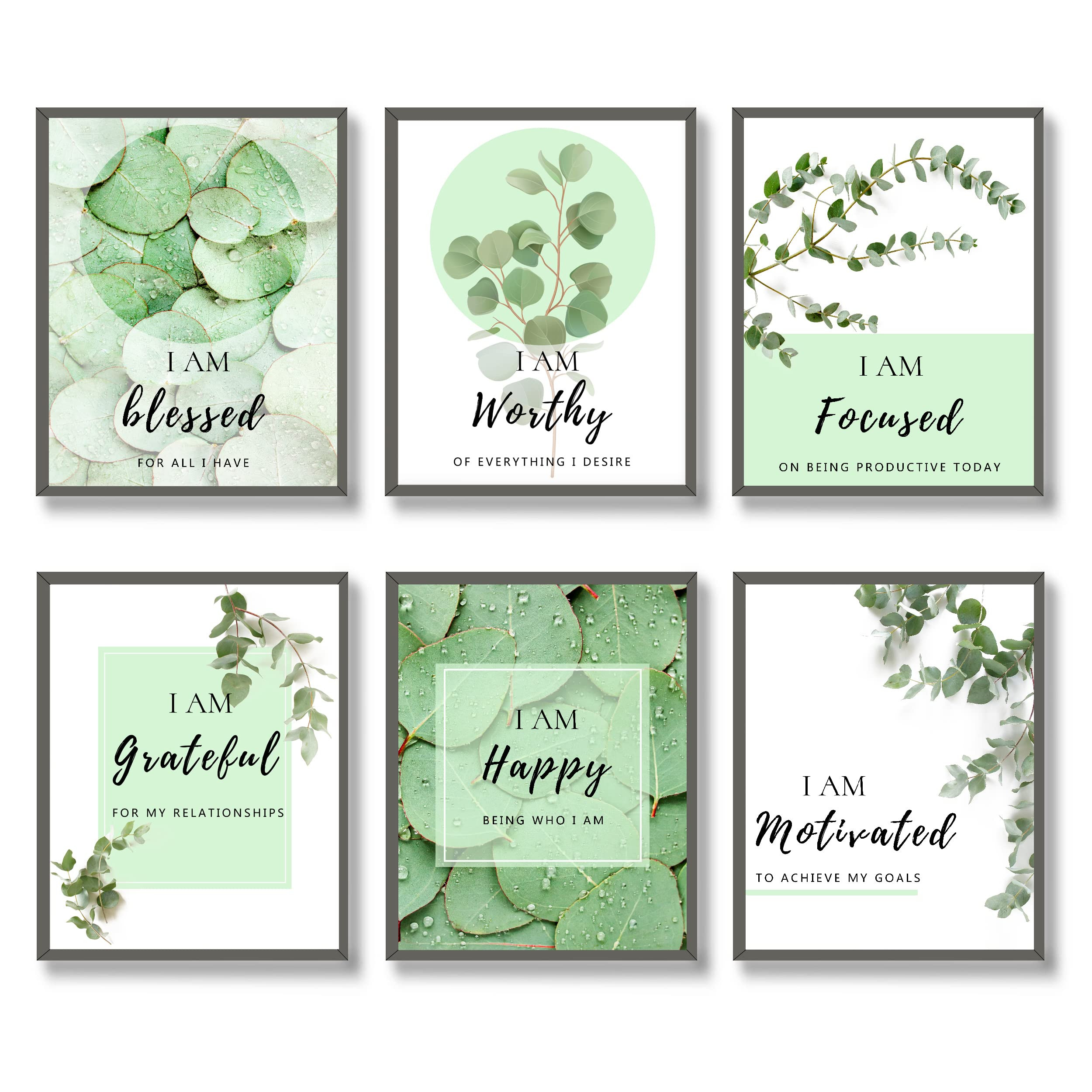 Inspirational Wall Art Print Set of 6 Tropical Botanical Leaves Wall Decor Sage Green Leaf Canvas Se | Amazon (US)