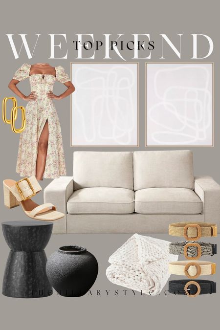Weekend Top Picks Home & Fashion: Sofa, Sundress, Accent Table, Throw Blanket, Spring Belts and Shoes, Vase from Amazon, Target and Walmart.

#LTKSeasonal #LTKhome #LTKstyletip