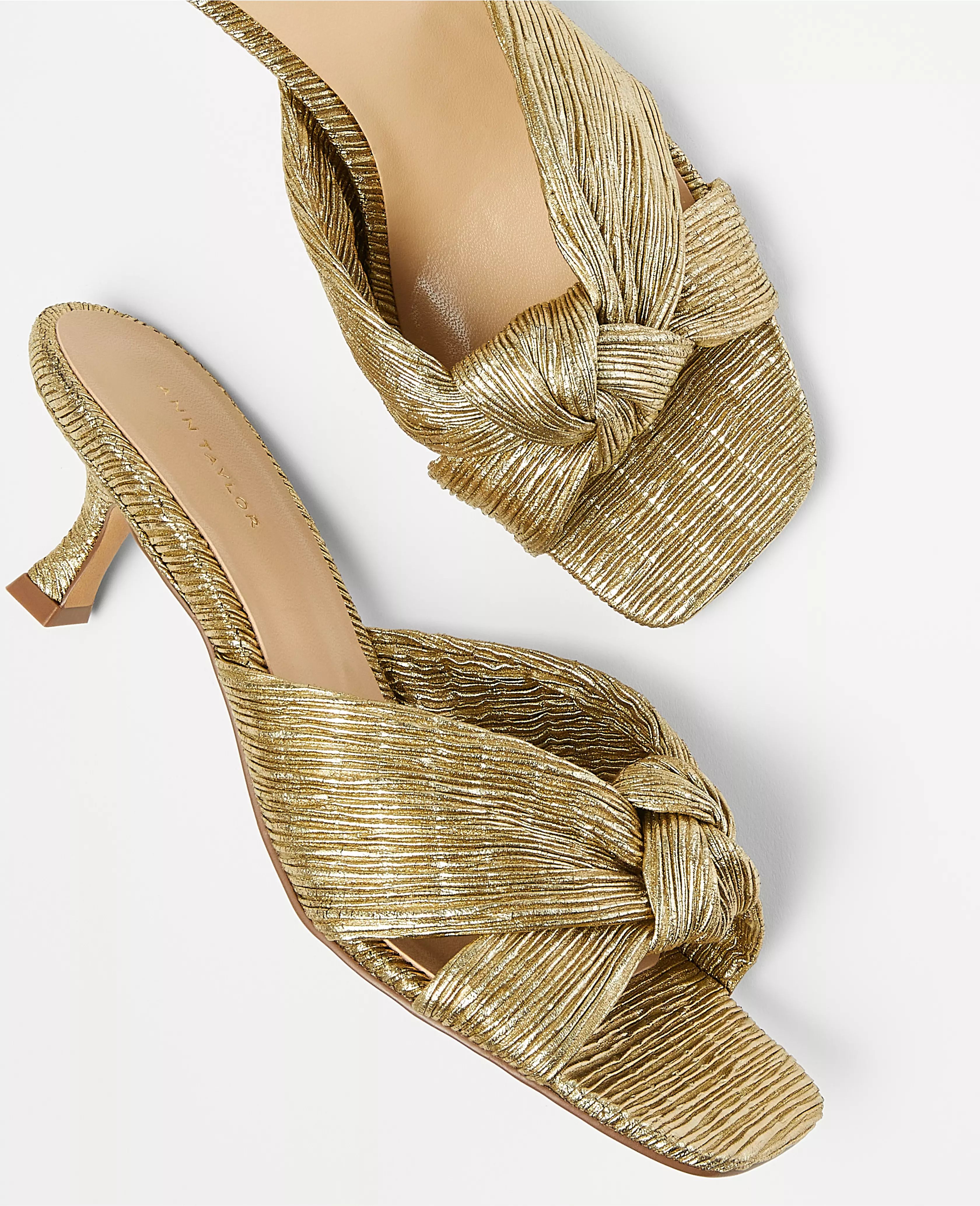 Metallic Pleated Knotted Sandals | Ann Taylor (US)