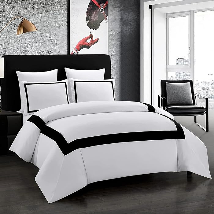 OSVINO Hotel Duvet Cover Set King Size 3Pcs Microfiber Black Line Pattern Bedding Collection Ultr... | Amazon (US)
