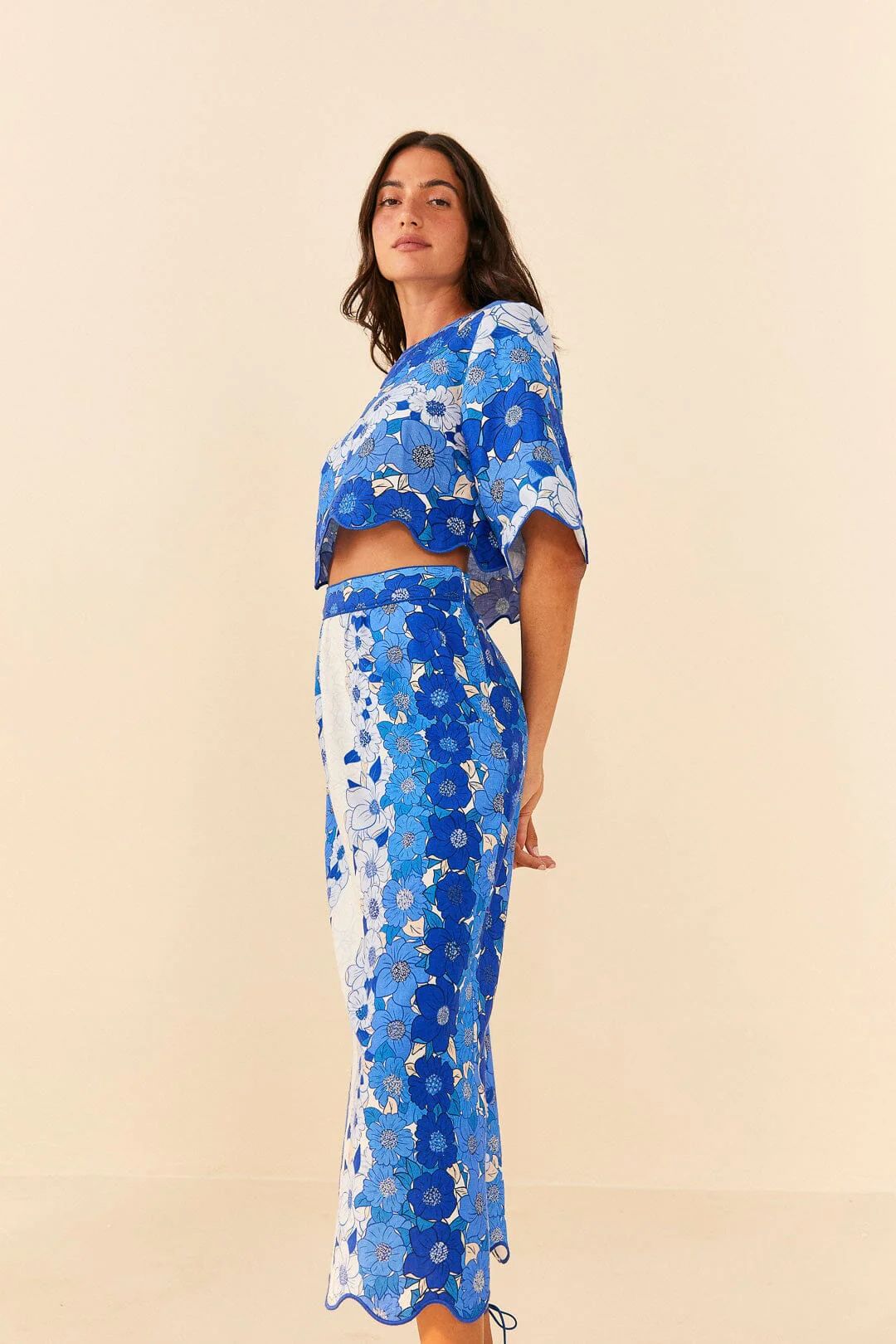 Blue Flower Stripes Midi Skirt | FarmRio
