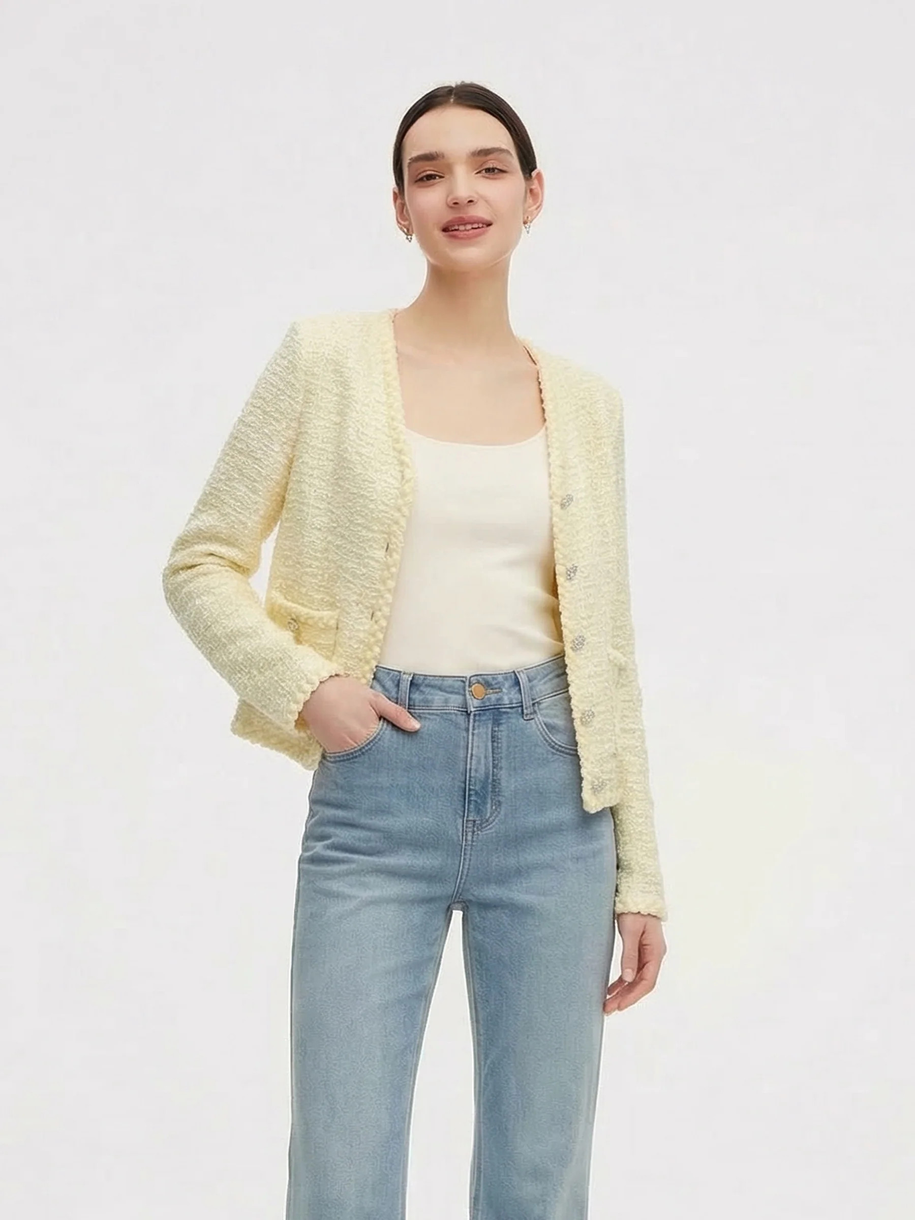Cardigan texturizado de mujer Un solo botón con escote en V | GOELIA